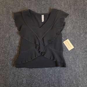 Black Victorian Layering Piece Or Whimsy Goth Ruffled V-Neck Blouse NWT S